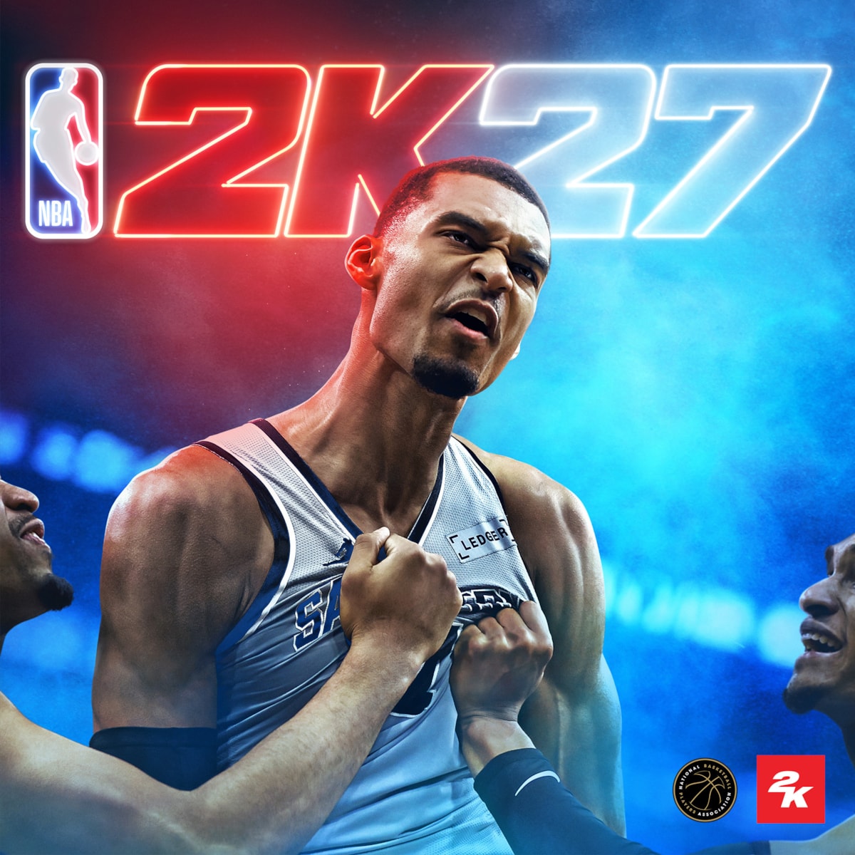 NBA 2K27 官方标准版封面：维克托·文班亚马与红蓝霓虹视觉